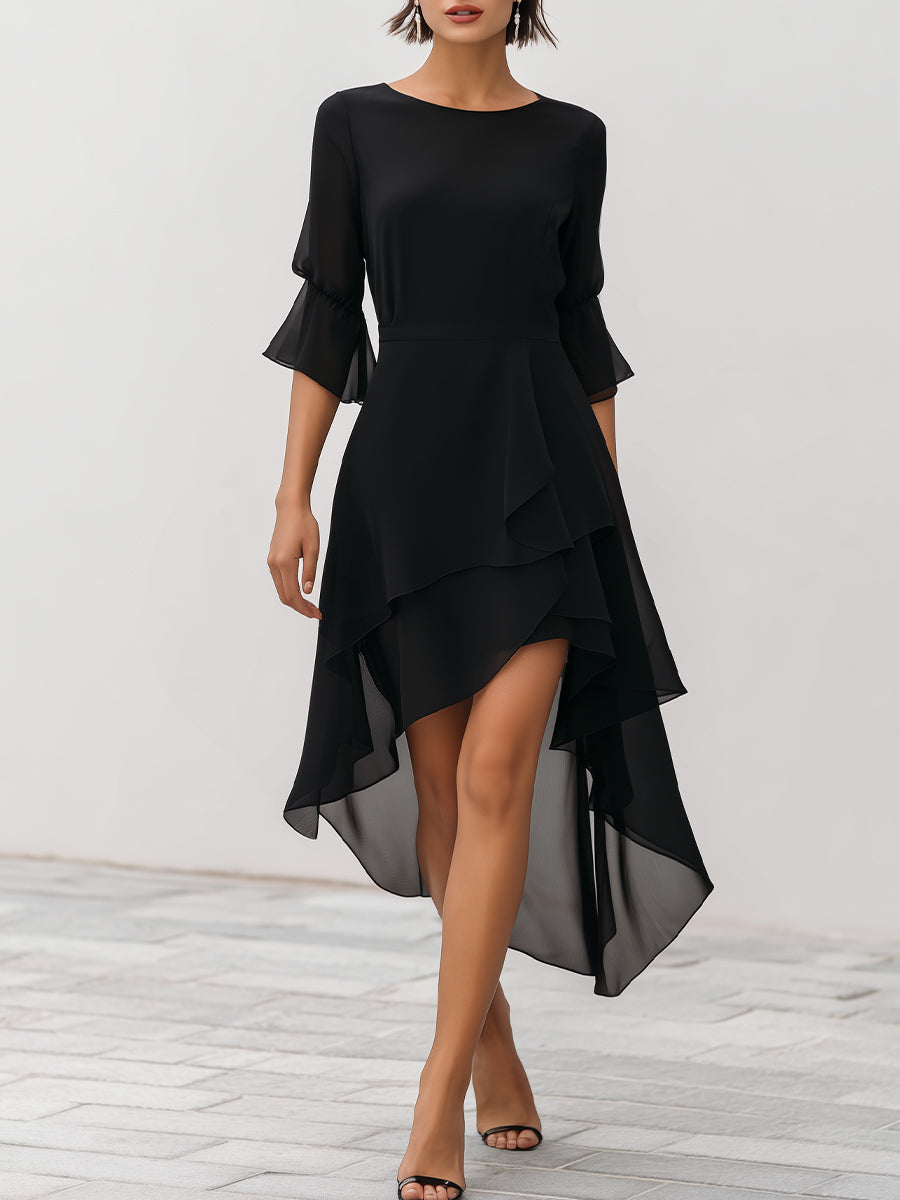 Asymmetric Layered Chiffon Hem Midi Dress – Mooyius