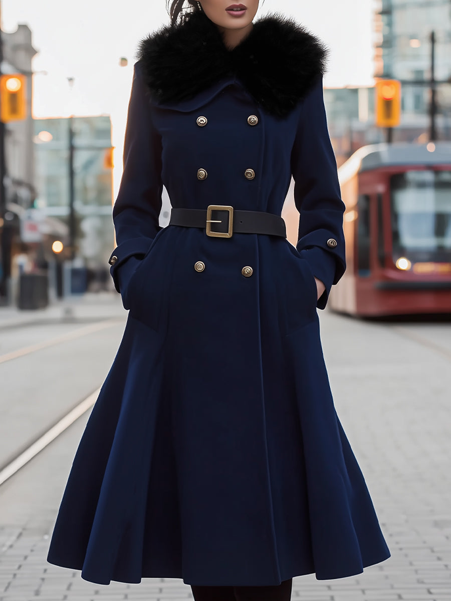 Faux Animal Fur Suede Mid-Length Notch Collar Tie Waist Coat main image 1