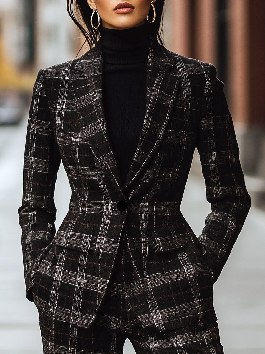 Grey & Black Plaid Blazer main image 0