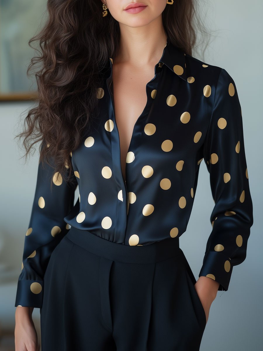 Black blouse with gold polka dots online