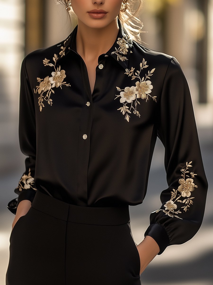 Lustrous Black Satin Tailored Lapel - Blouse main image 1