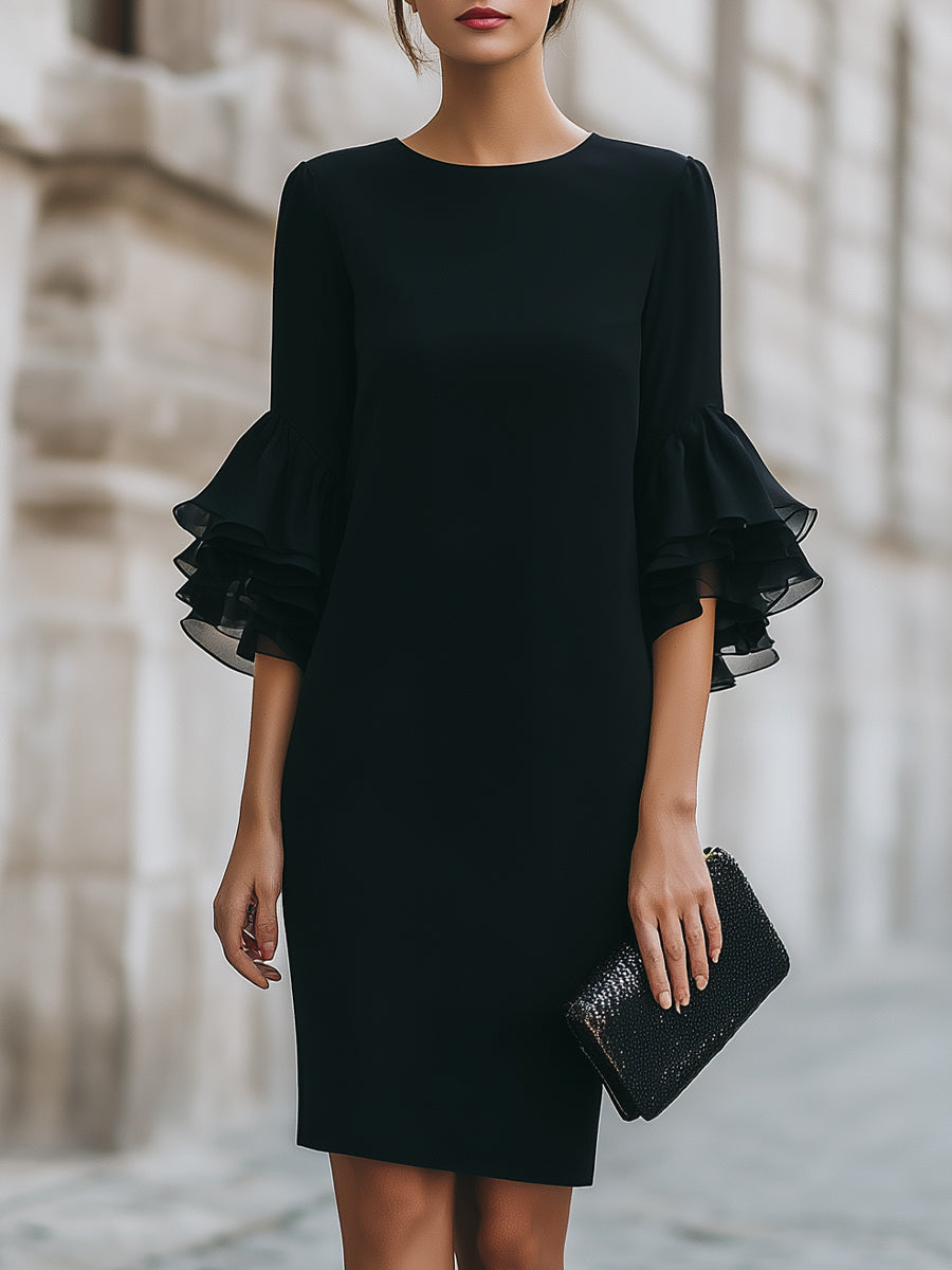 Black Dress With Ruffled Sheer Sleeves
