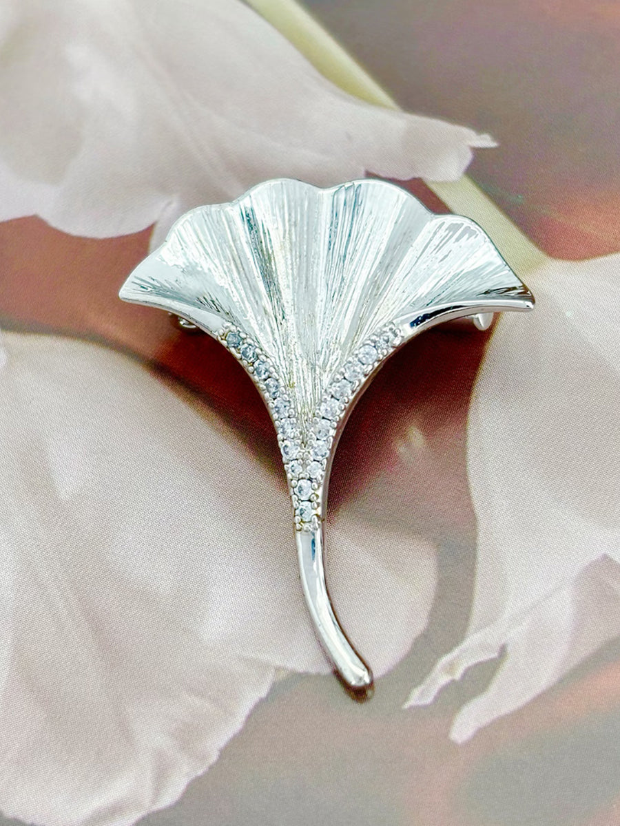 Ginkgo Leaf Shimmer Silver Brooch