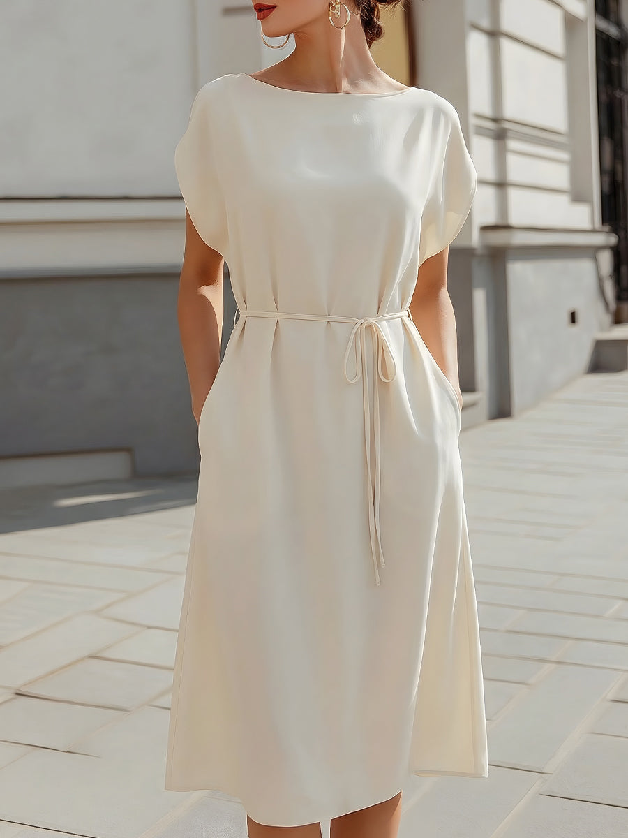 Tie-Waist Batwing Sleeve Midi Dress