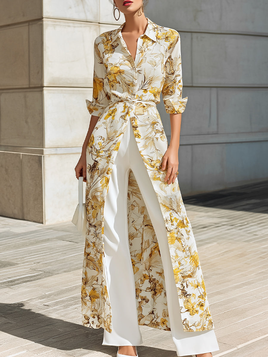 Floral Printed Chiffon Shirt Dress