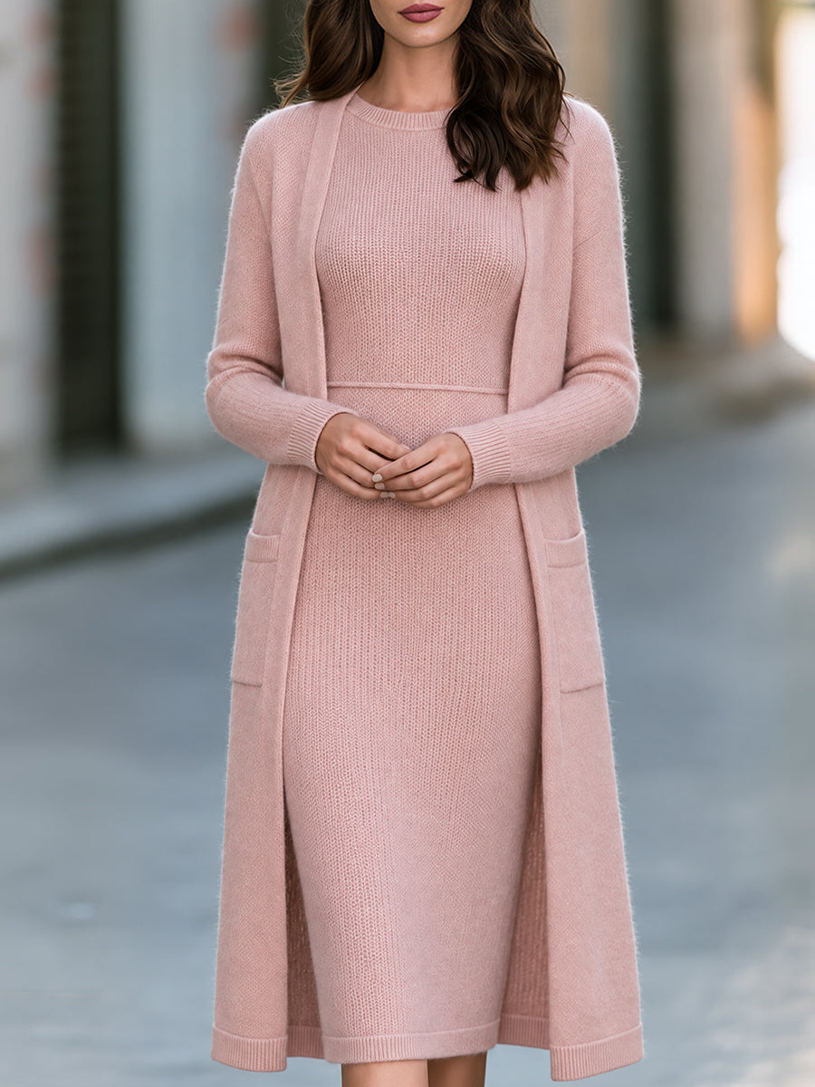 Soft Knit Midi Dress & Longline Cardigan Set
