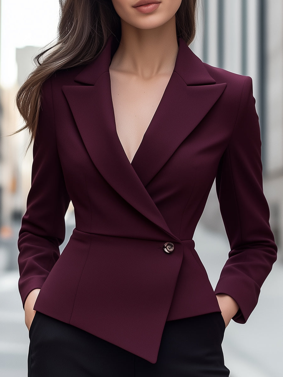 Chic Burgundy Single-Button Fitted Blazer