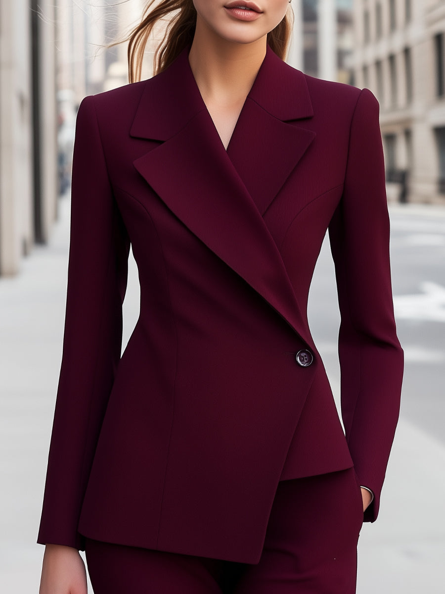 Elegant Burgundy Asymmetric Blazer with Modern Tailoring