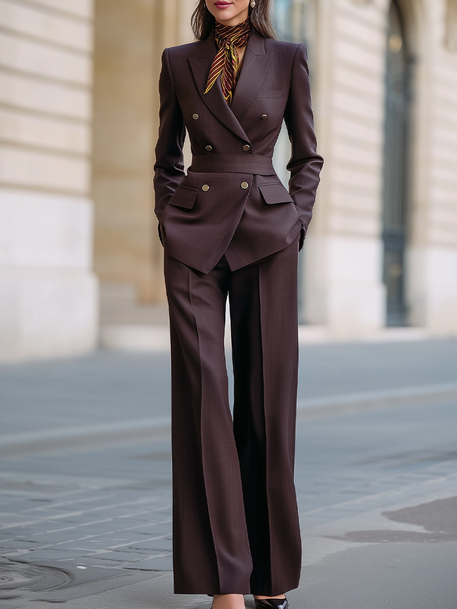 Double-Breasted Power Suit Set With Wide-Leg Trousers