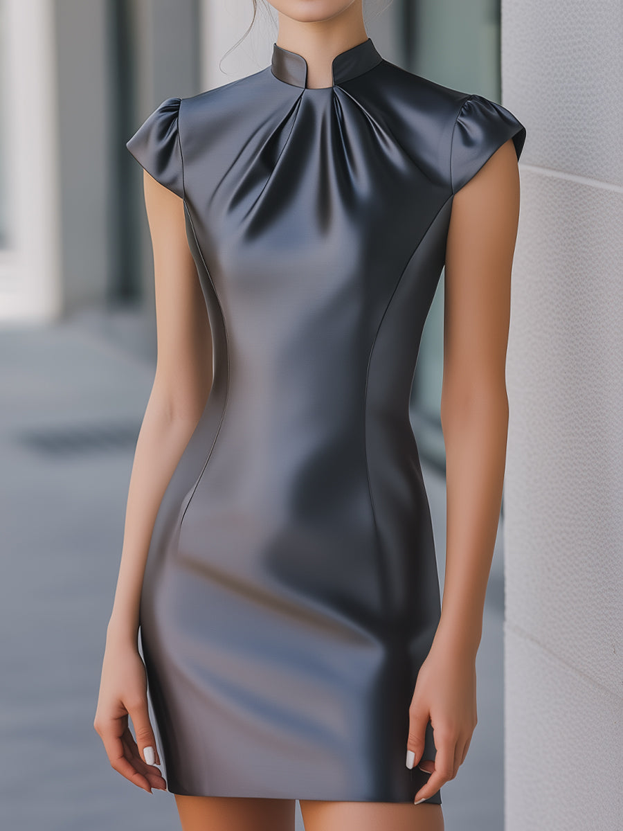 Elegant Satin Bodycon Mini Dress with Cap Sleeves