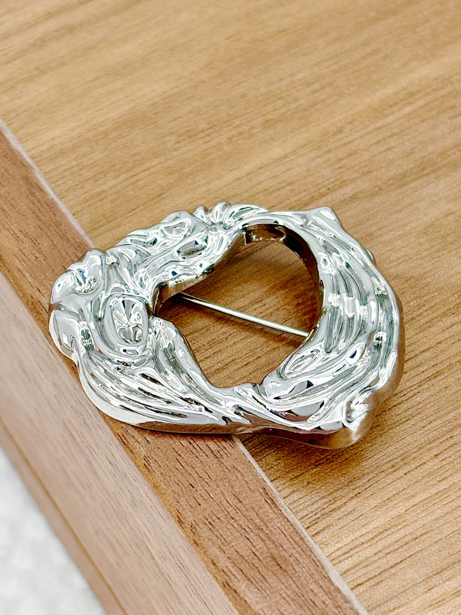 Abstract Silver Sculptural Loop Brooch