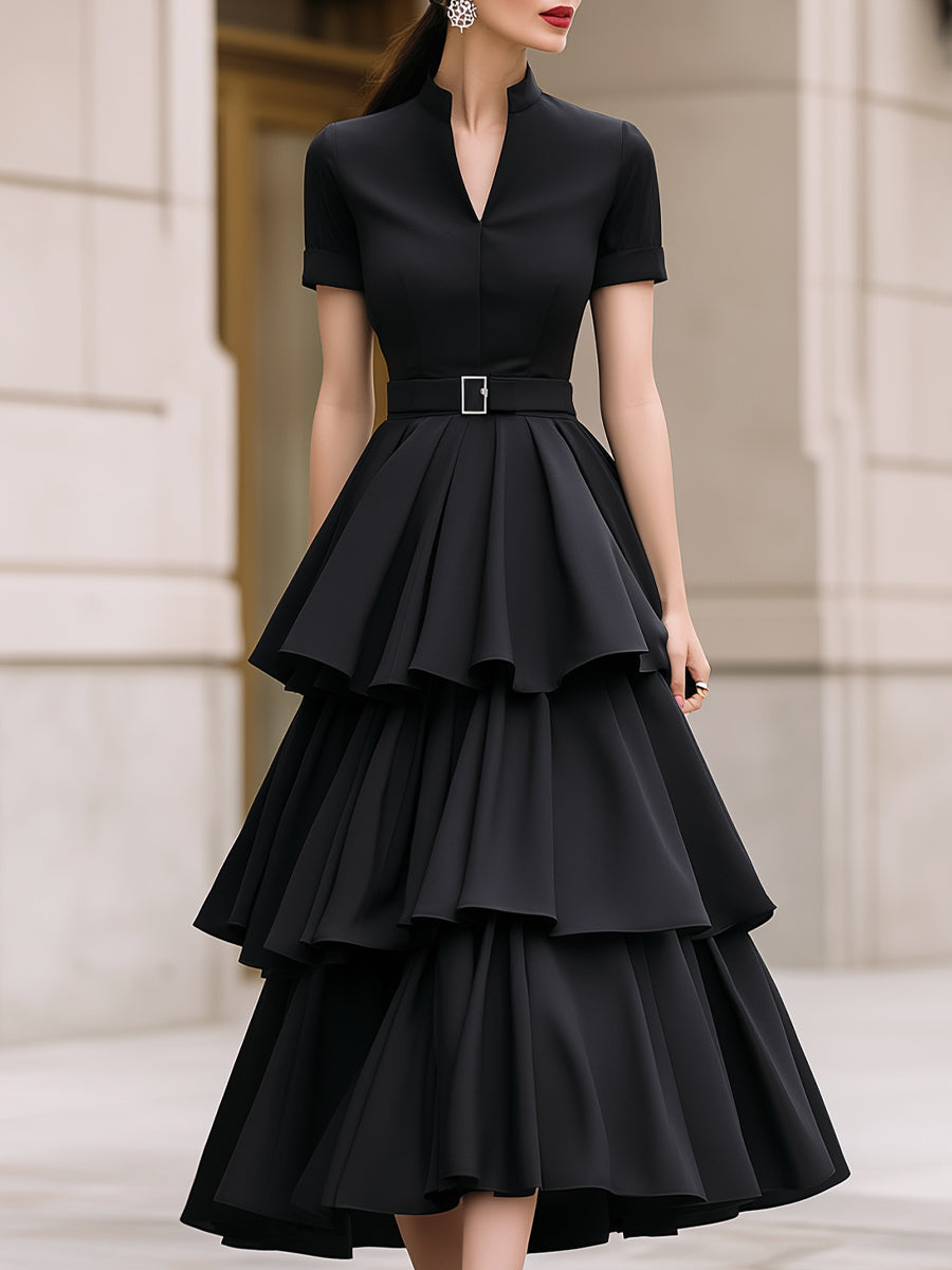 Belted Tiered Ruffle A-Line Maxi Dress