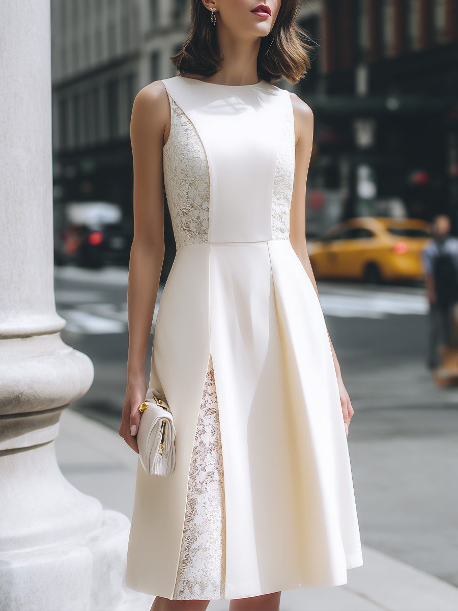 Lace Panel A-Line Midi Dress