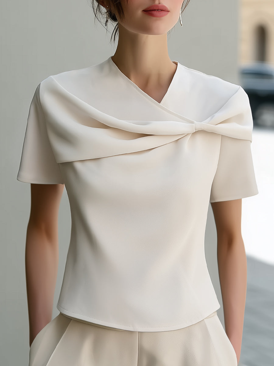 Asymmetric Draped Knot Detail Short Sleeve Top