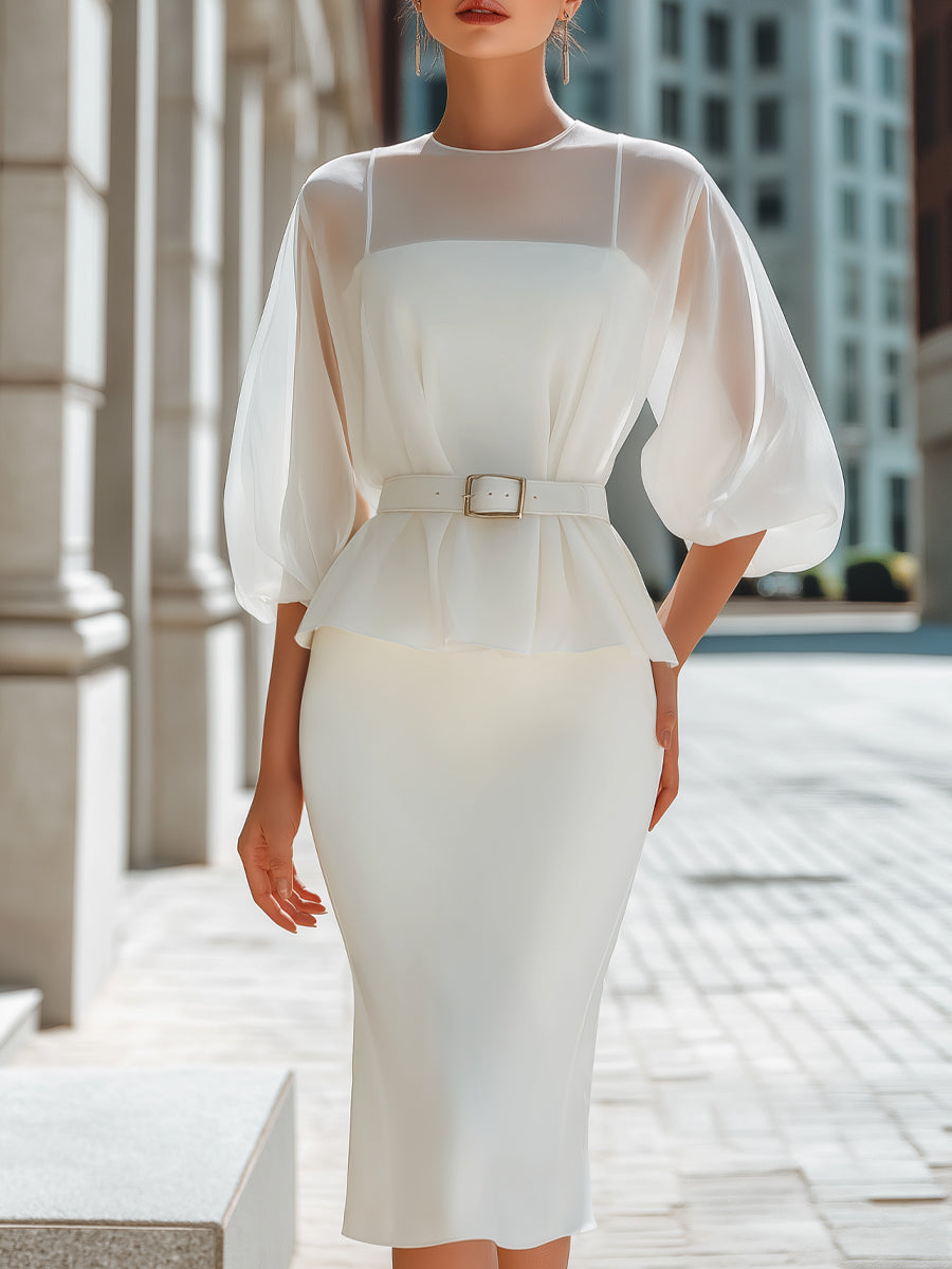 Sheer Chiffon Blouse And Slip Dress Layered Two-Piece Set