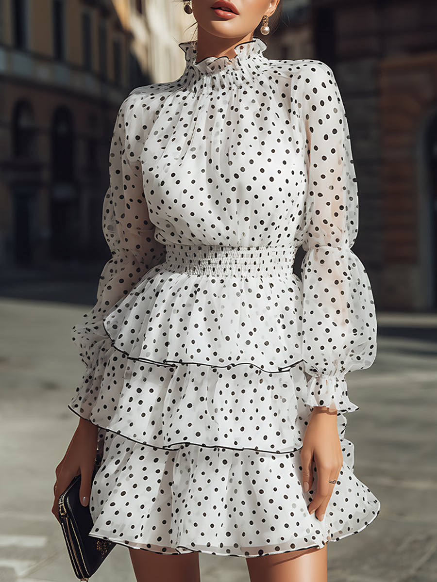 White Polka Dot Tiered Ruffle Dress
