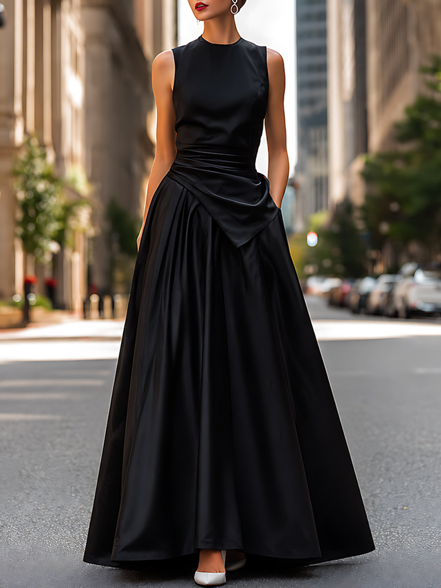 Elegant Black Satin Evening Gown
