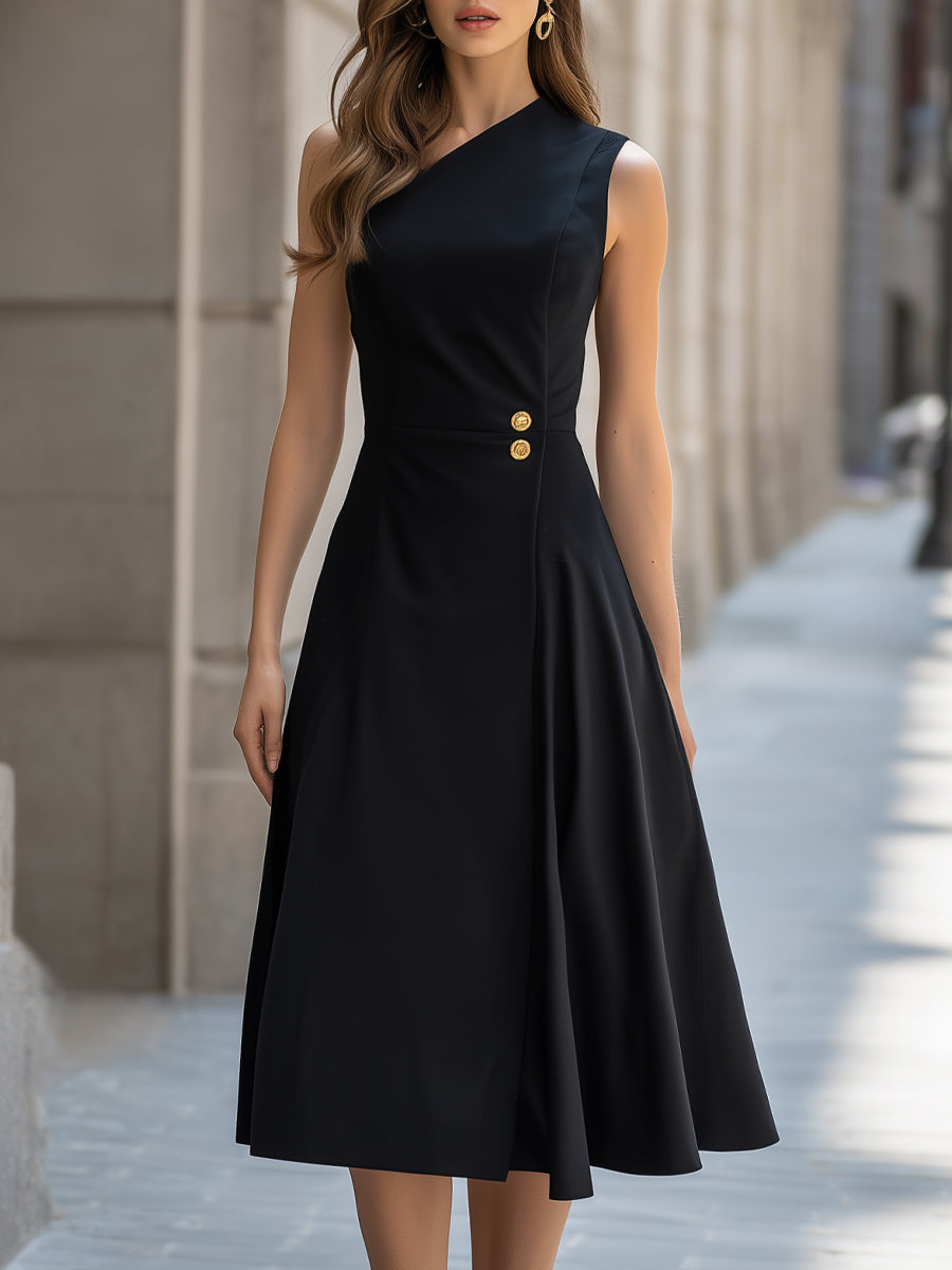 Asymmetric One-Shoulder Wrap Midi Dress