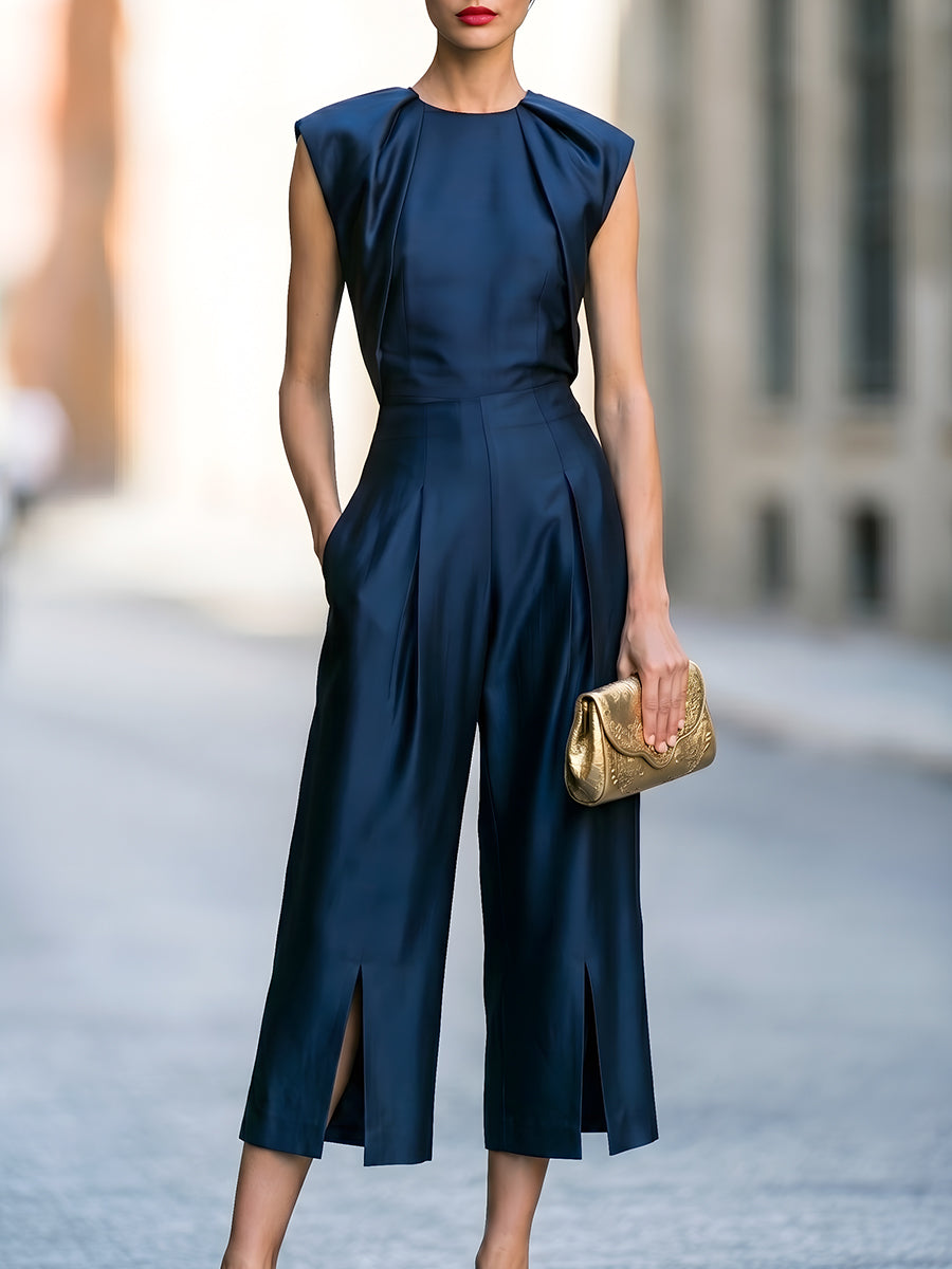 Sleek Wide-Leg Jumpsuit With Structured Shoulders