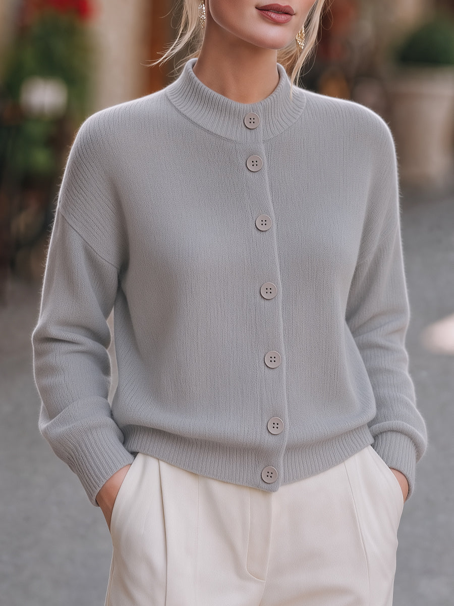 Ribbed-Knit Button-Front Structured Cardigan