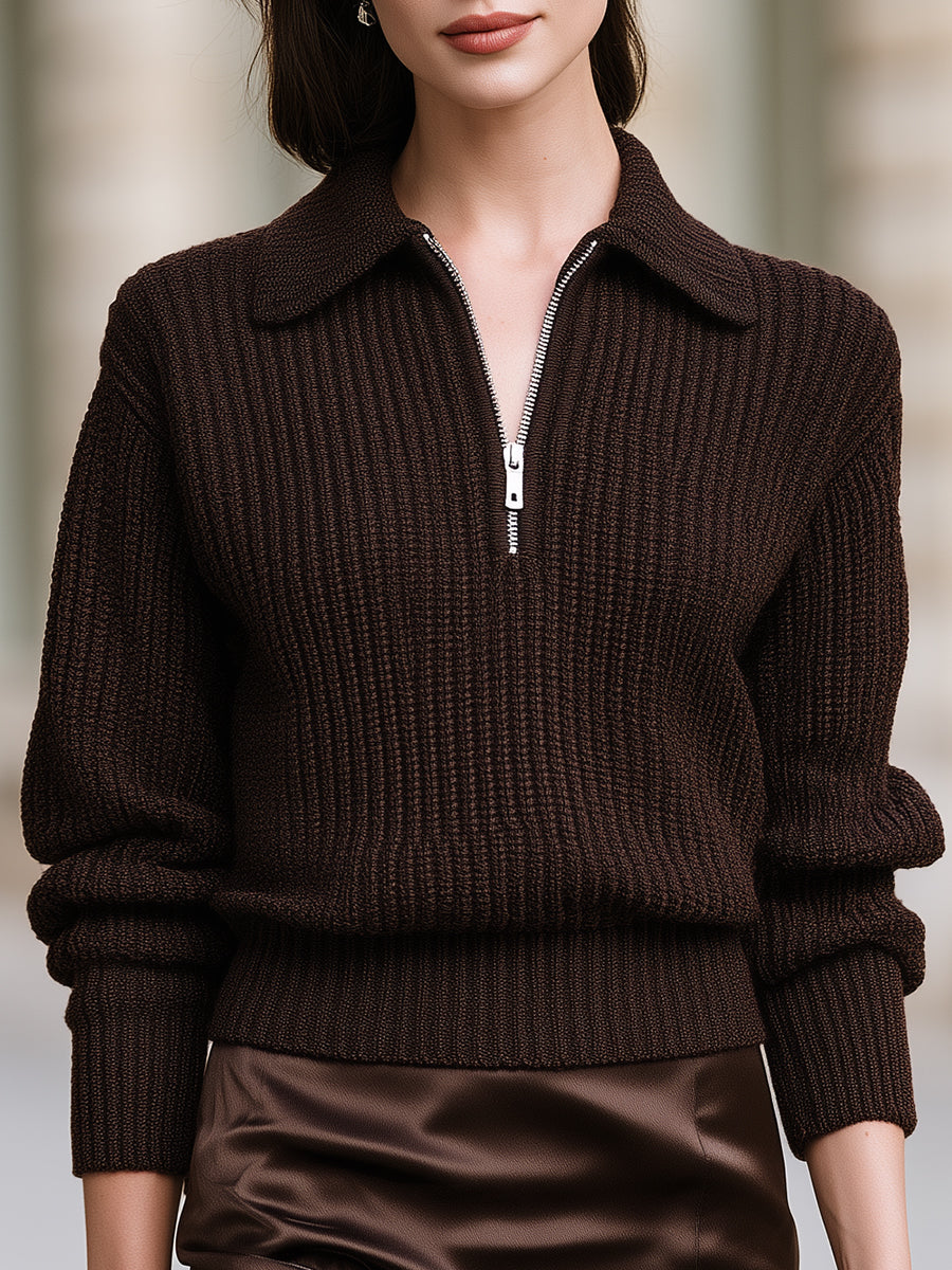 Half-Zip Collared Knit Sweater