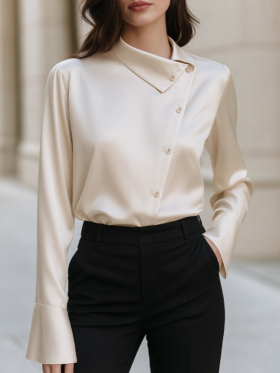 Asymmetrical Collar Satin Blouse