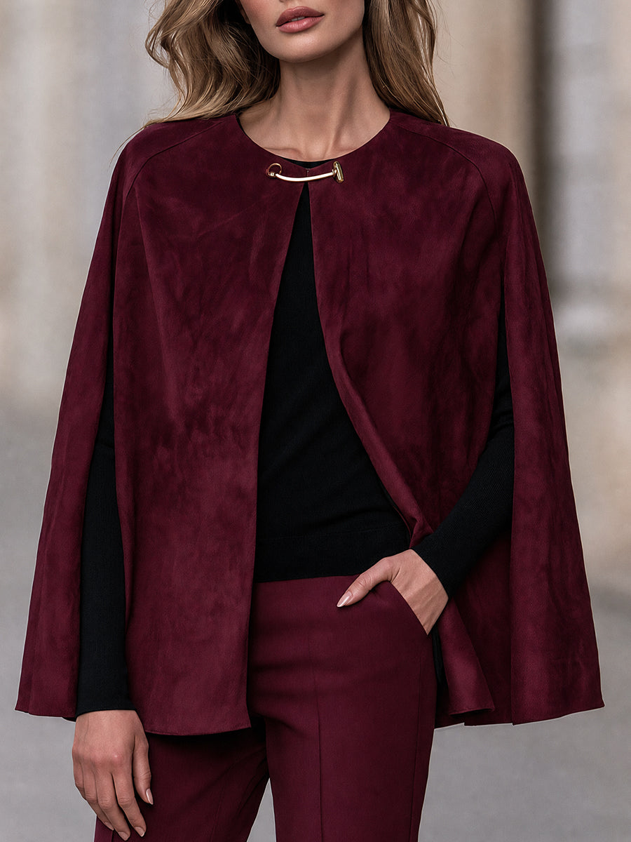 Open-Front Cape Jacket With Gold-Tone Bar Clasp