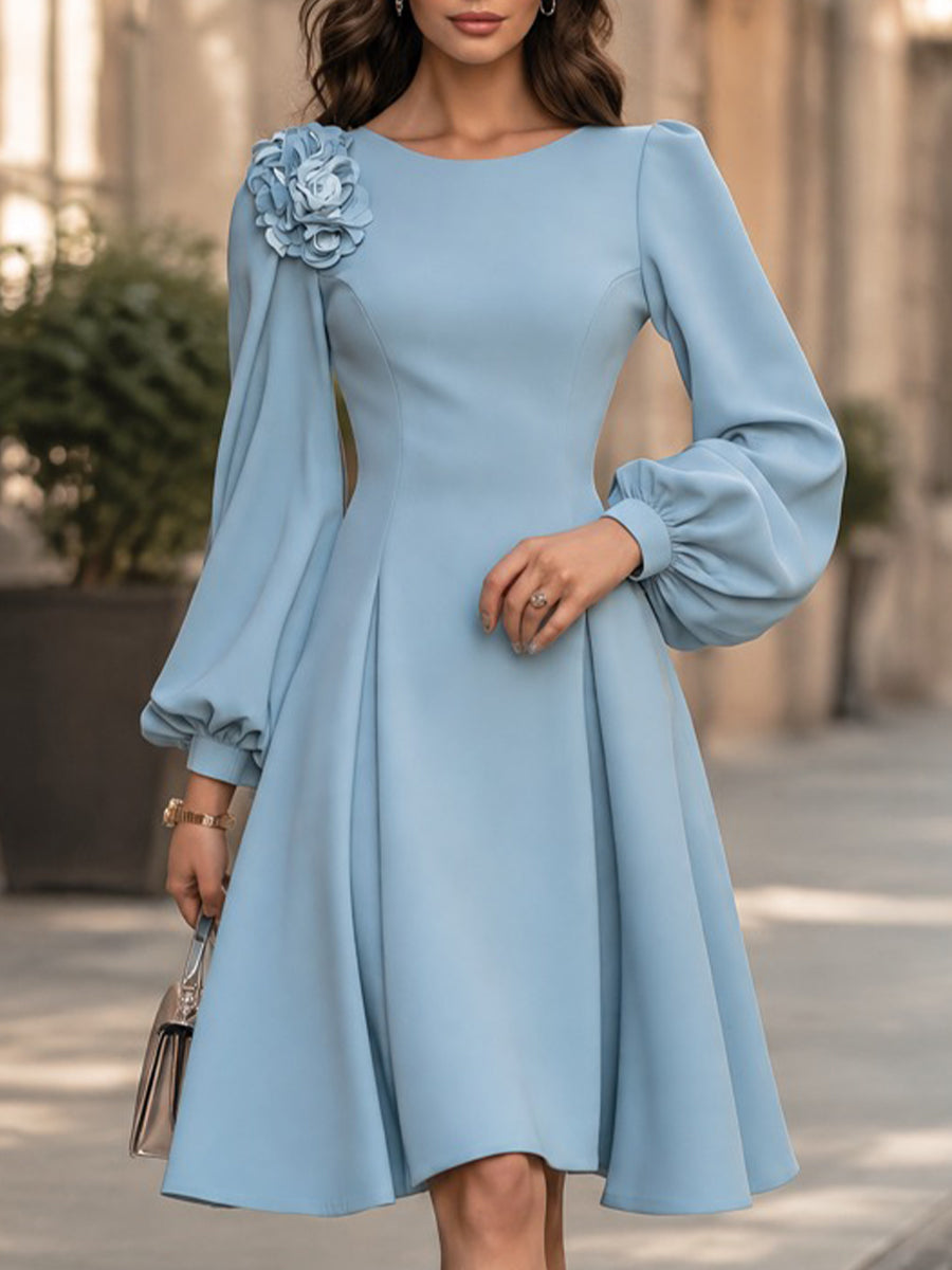 Floral Appliqué Boat-Neck Fit-and-Flare Midi Dress
