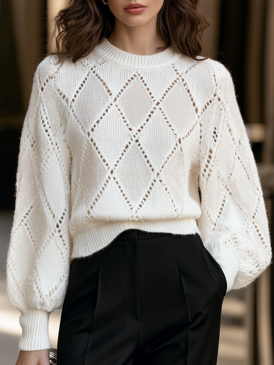 Sequin Shimmer Openwork Knit Sweater