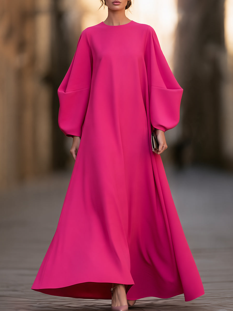 Women’s Elegant Pink Oversized Sculptural Silhouette Sleeve A-Line Maxi Dress