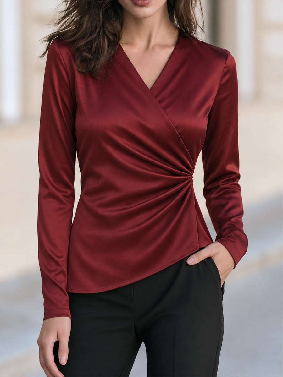 Satin Wrap Blouse Long Sleeve