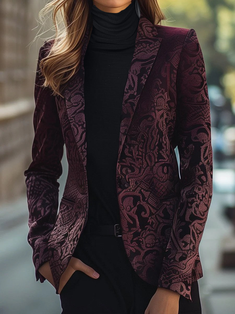 Noble Burgundy Jacquard Satin Blazer