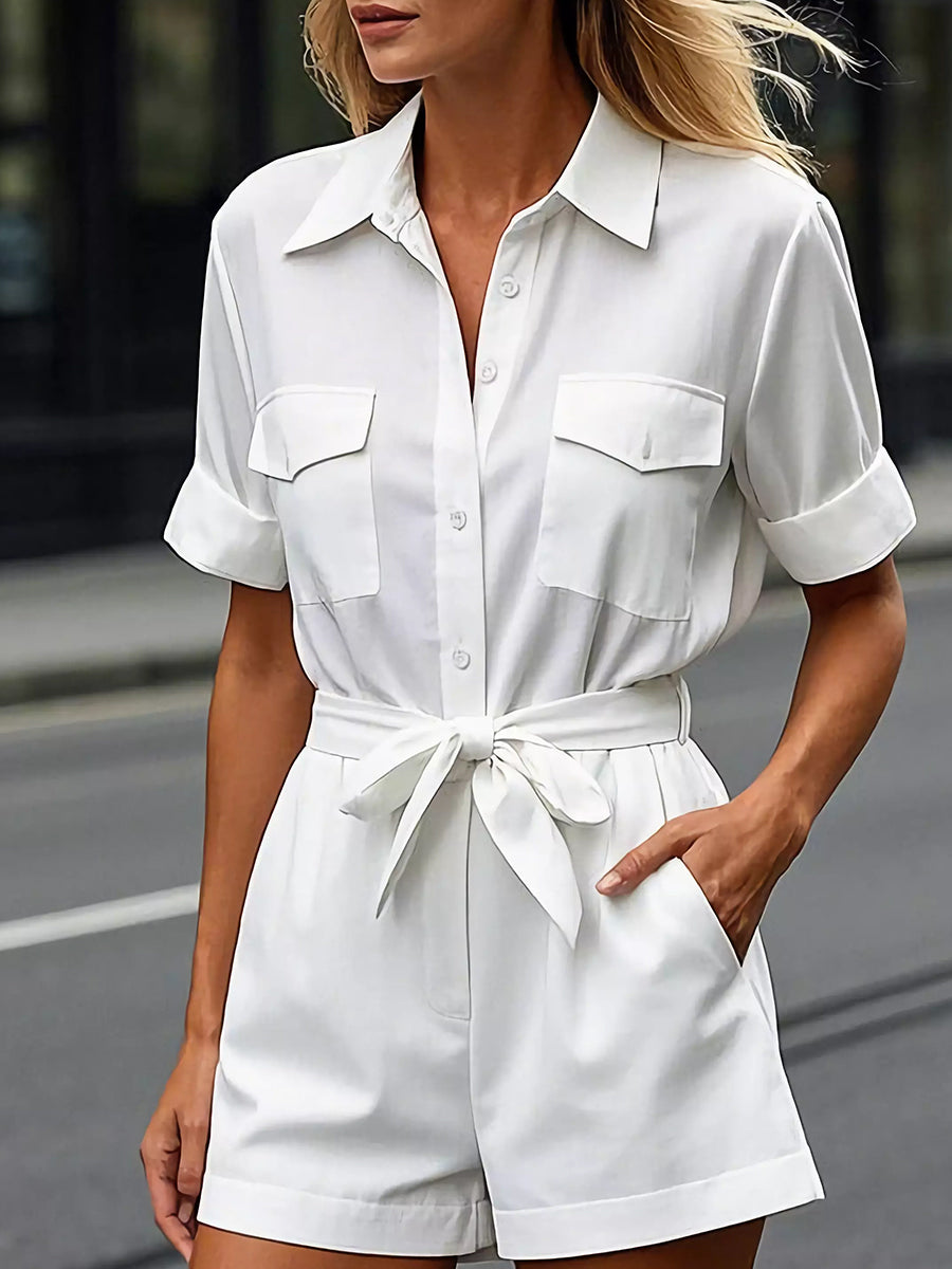 Chic White Belted Utility Jumpsuit