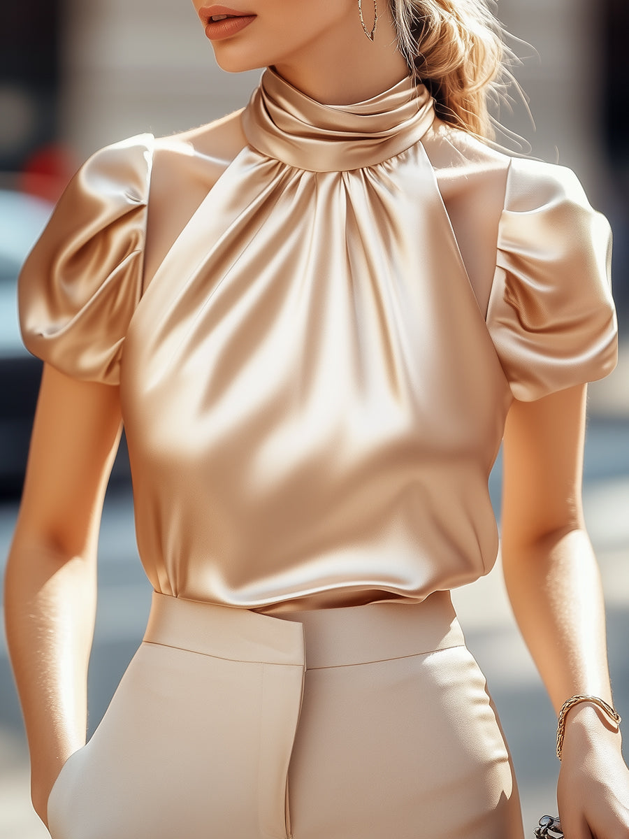 Sophisticated Puff Sleeve Satin Blouse