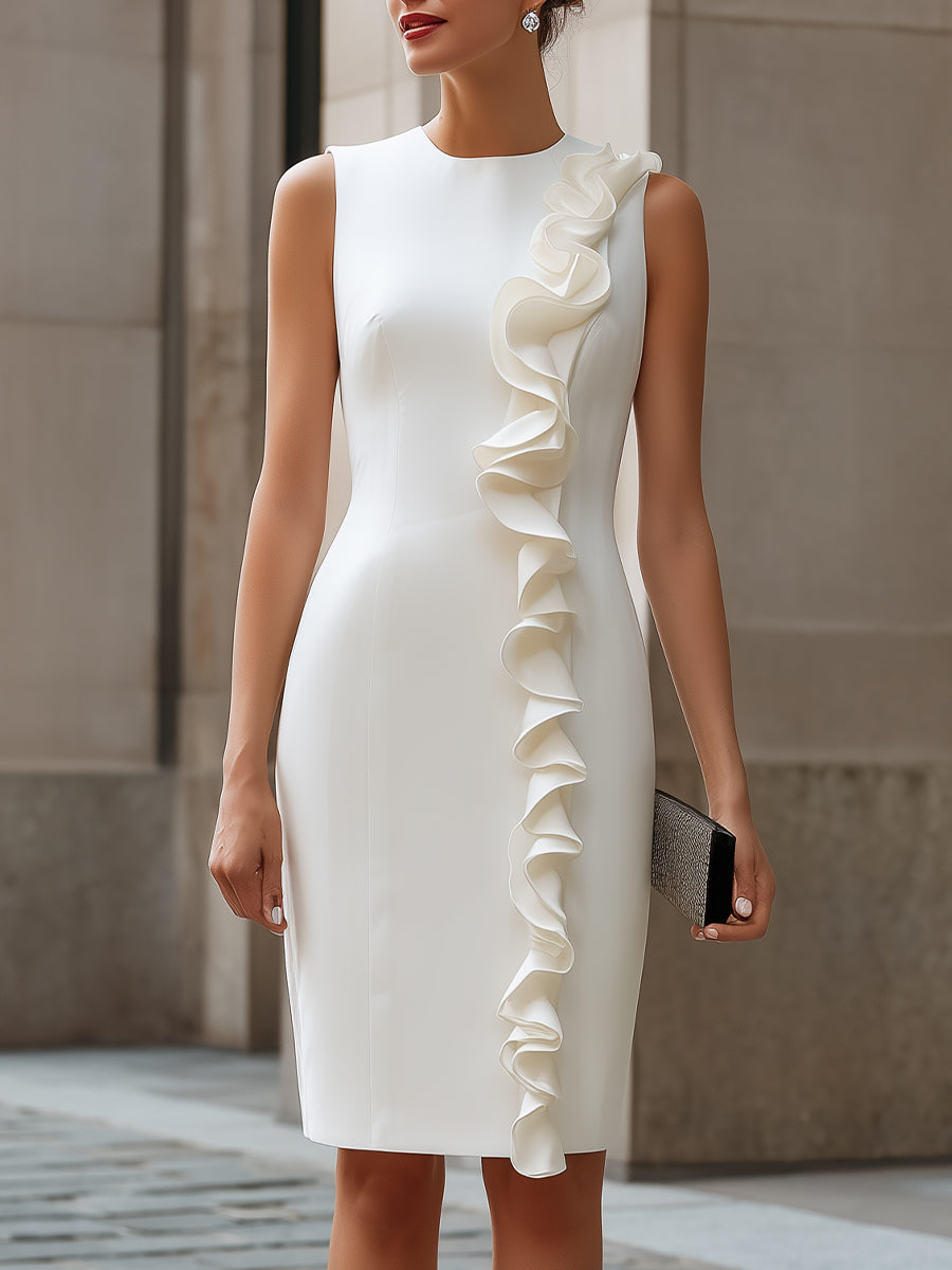 Asymmetric Ruffle Sleeveless Sheath Dress