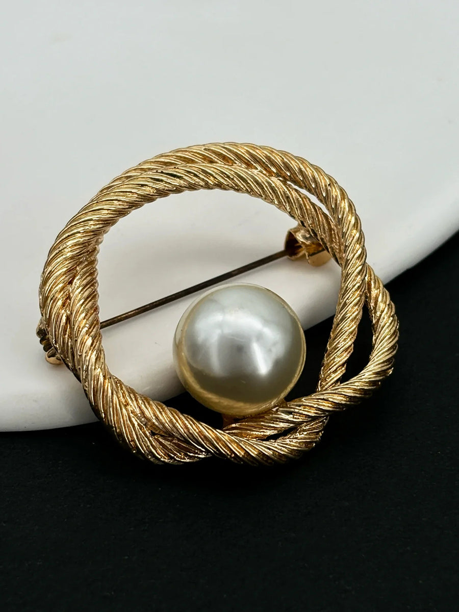 Twisted Rope Pearl Accent Brooch