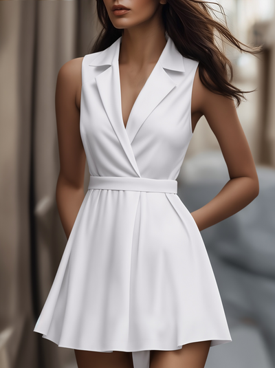 White Pleated Mini Shirt Dress