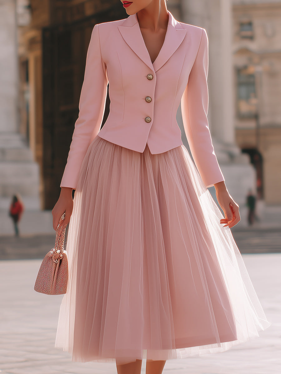 Blush Pink Tailored Blazer & Tulle Skirt Set