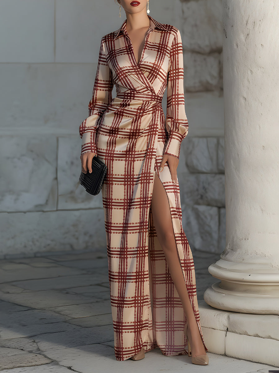 Plaid Wrap Maxi Shirt Dress