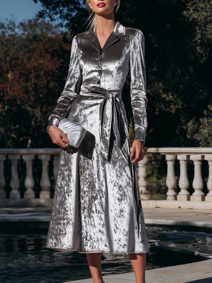 Button-Front Belted Midi Coat Dress