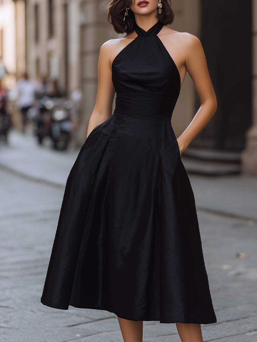 Timeless Elegance Halter Neck A-Line Midi Dress