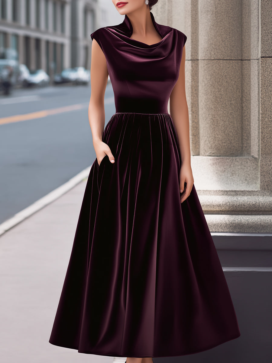 Velvet Cowl-Neck Sleeveless A-Line Evening Gown