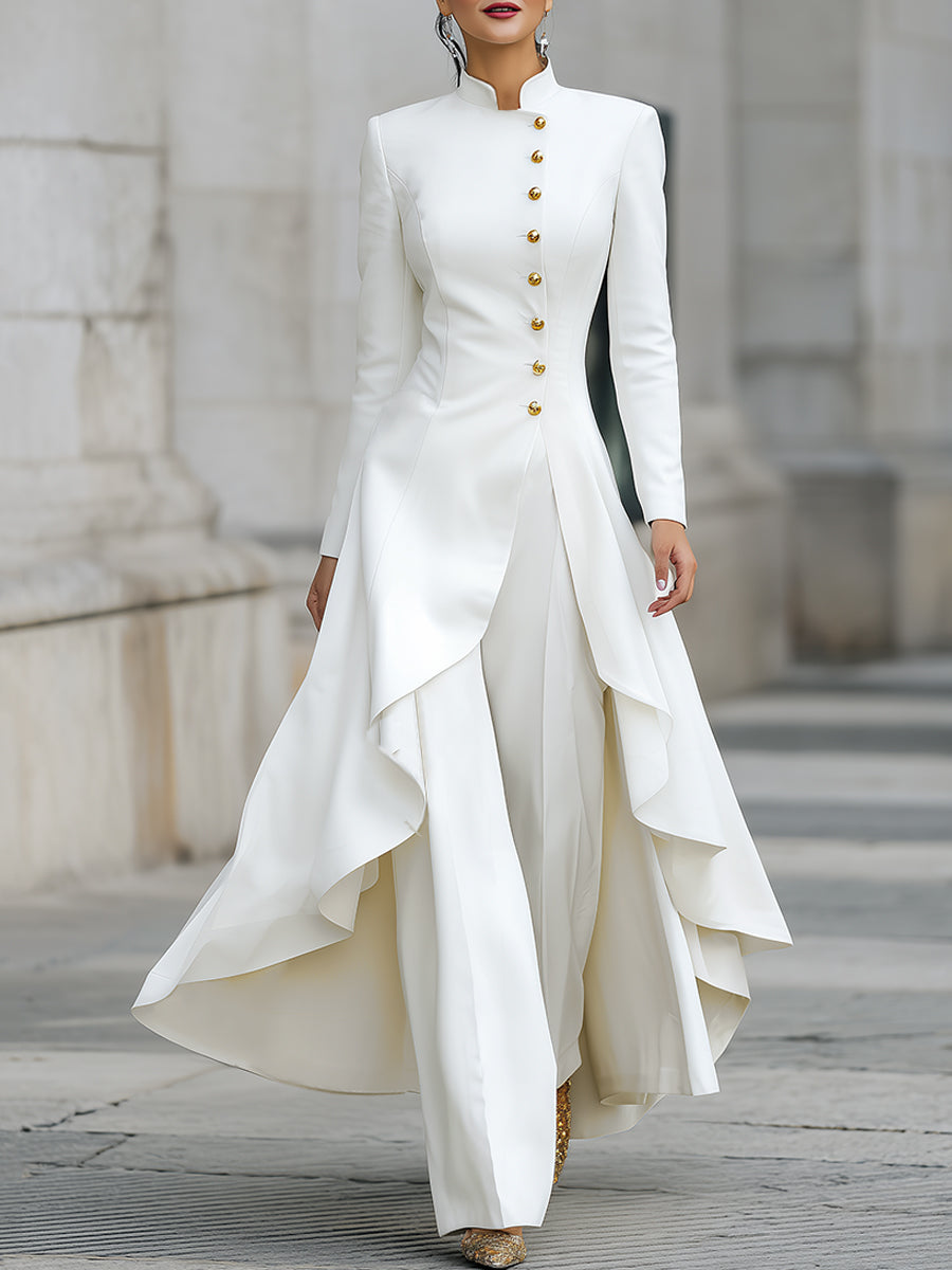 Elegant Front-buttons Long Blazer And Pants Set