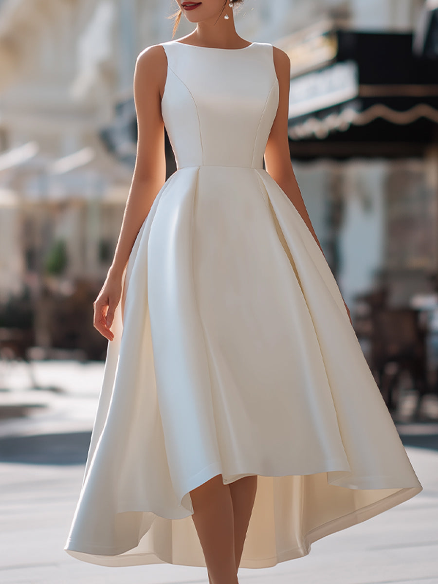 Vintage-Inspired Satin High-Low A-Line Party Dress