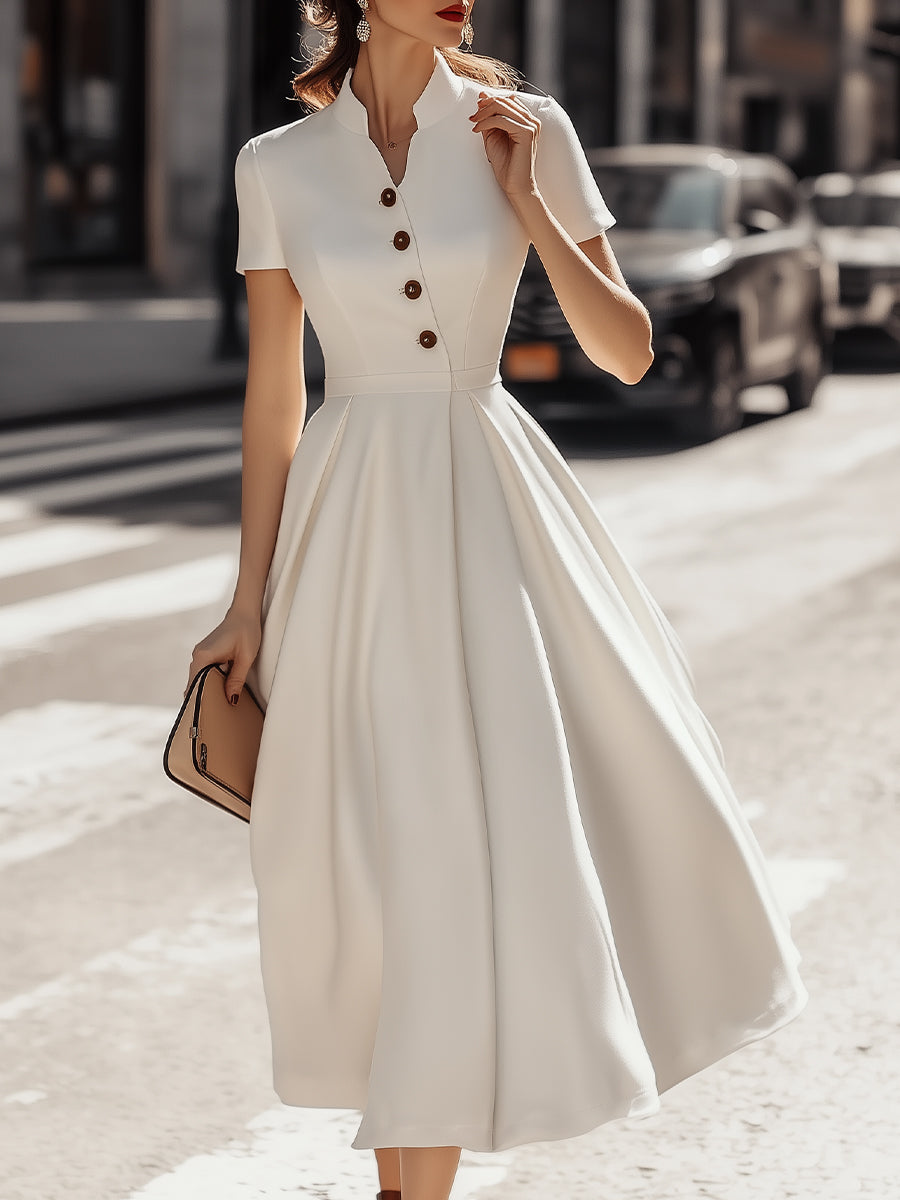 Classic White A-Line Midi Dress