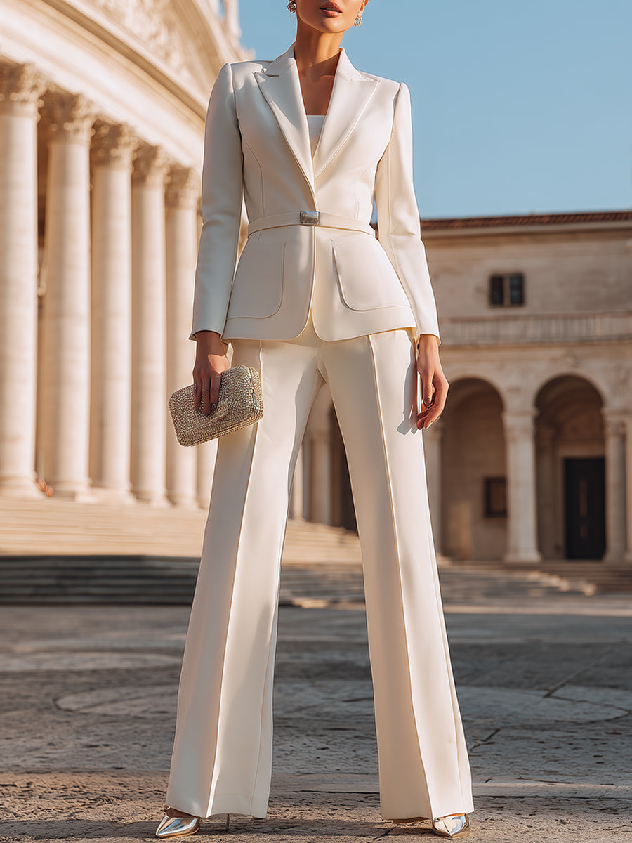 Tailored Belted Pantsuit With Structured Silhouette