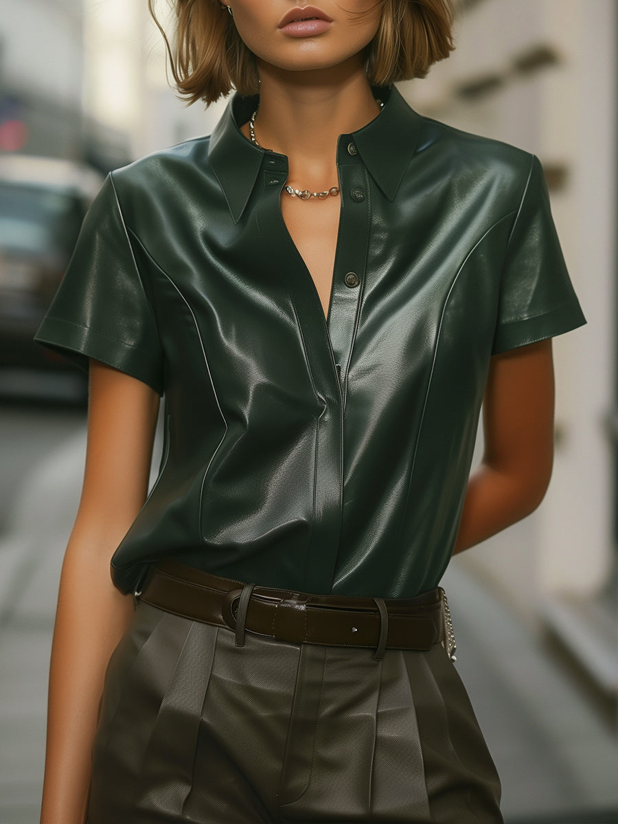 Modern Faux Leather Short-Sleeve Shirt