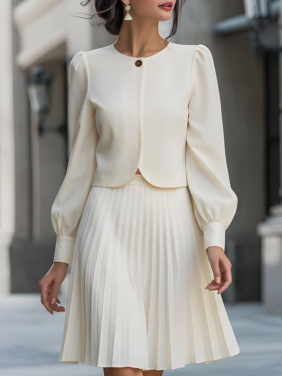 Elegant Pleated Skirt Set With Cropped Jacket