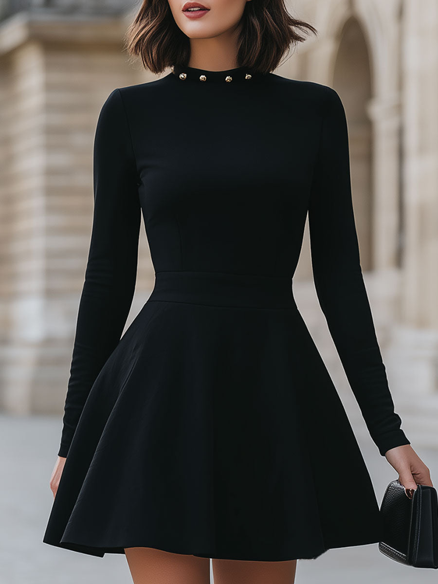 Elegant Black Studded Neckline Dress