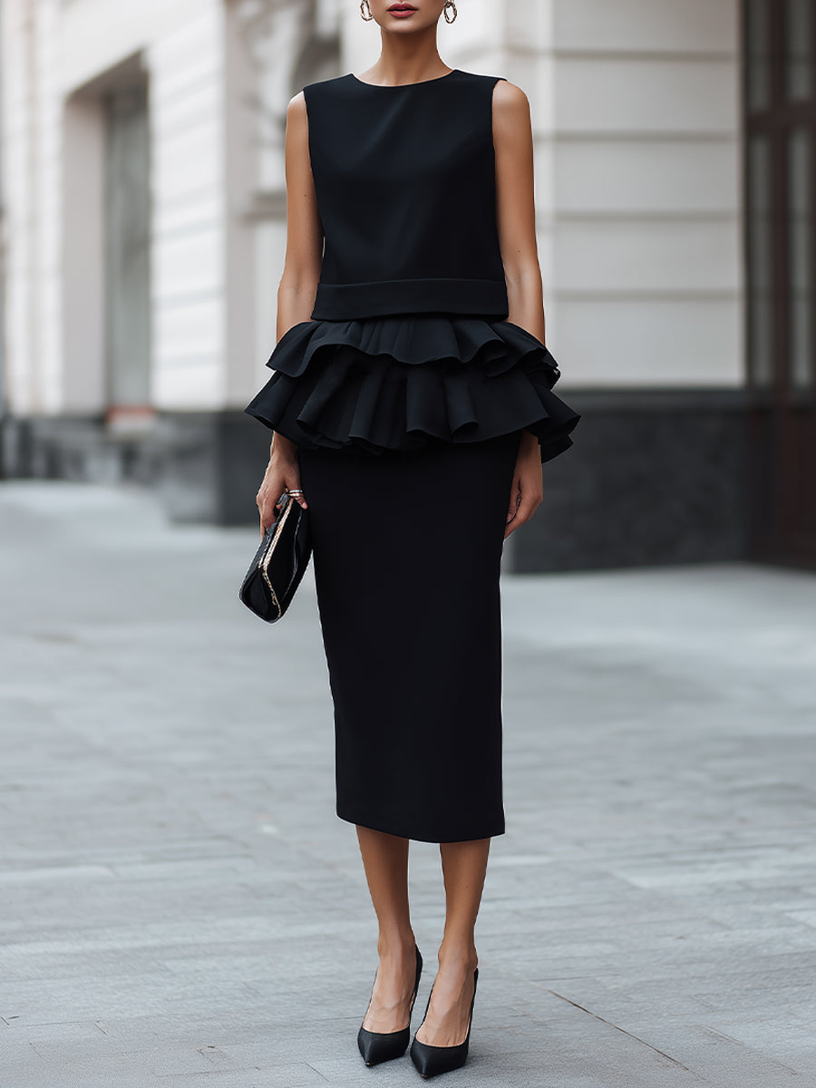 Sleeveless Tiered Ruffle Waist Midi Dress